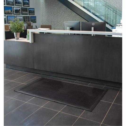 Low-Profile Matting, Rubber, Scraper Type, Solid Pattern, 3' x 5', Black