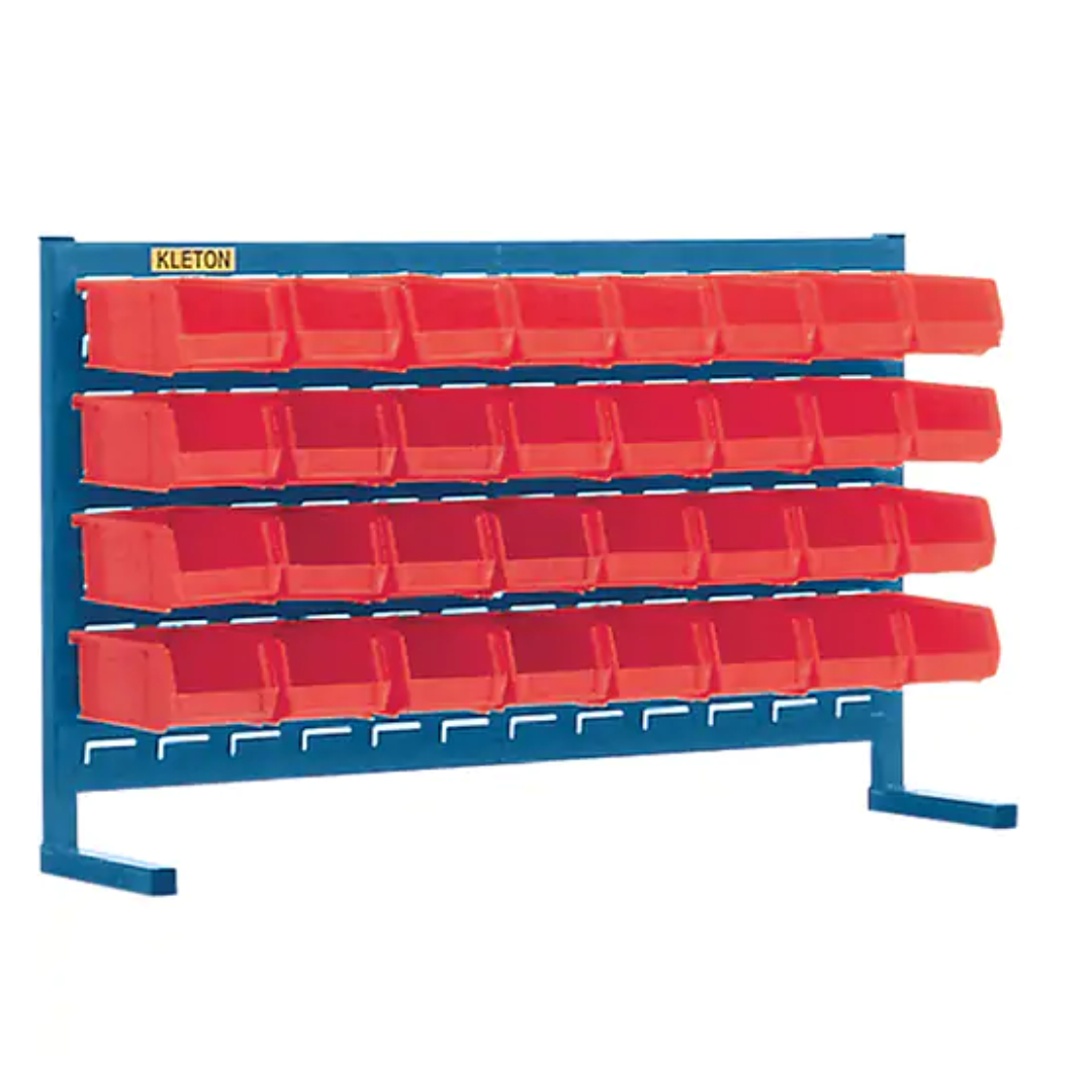 Étagère à persiennes avec bacs, 32 bacs, 91 cm (l) x 21,6 cm (p) x 56 cm (h).