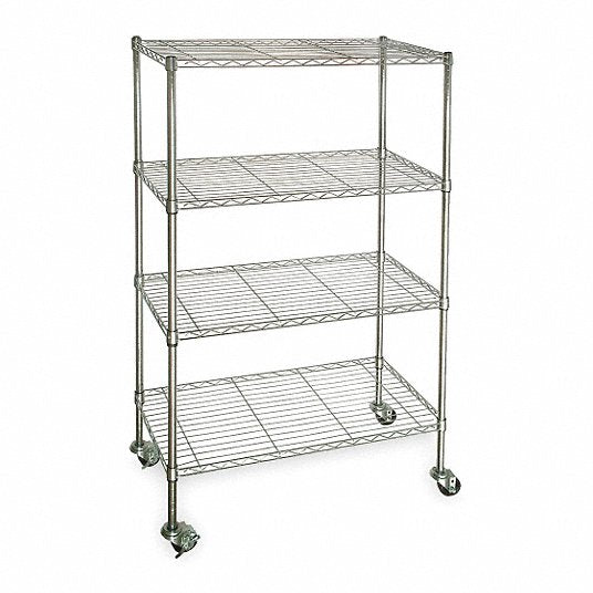 Olympic Wire Shelving Unit with Casters – 18"D x 36"W x 92"H Posts, 4 Shelves, Chromate