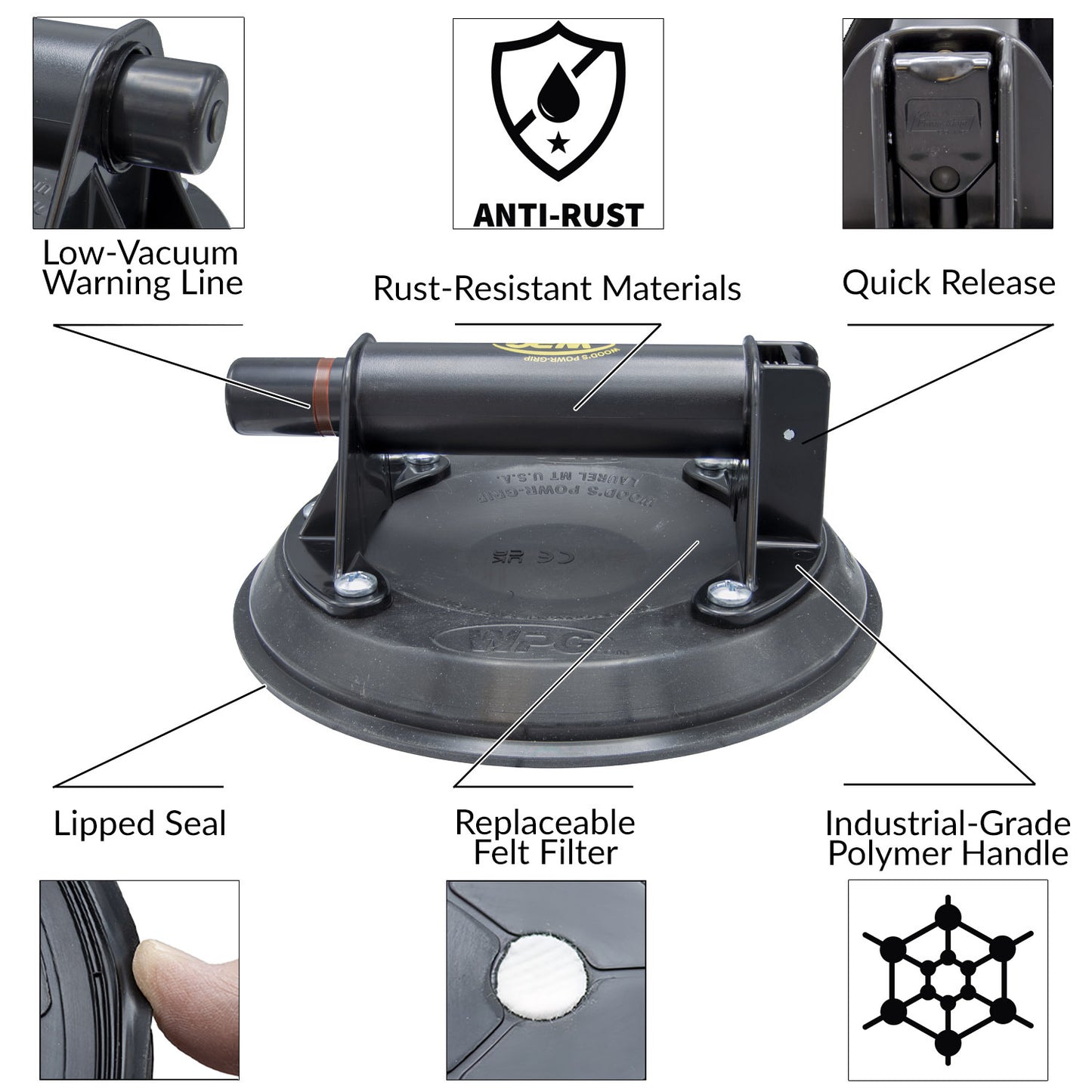 8” VACUUM CUP, INDUSTRIAL PLASTIC HANDLE