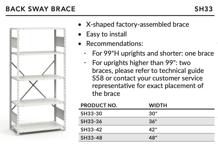 Rousseau Metal Back  Brace 48" Wide Per Pair