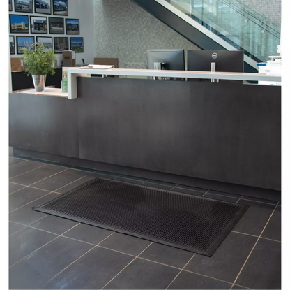 Low-Profile Matting, Rubber, Scraper Type, Solid Pattern, 3' x 5', Black