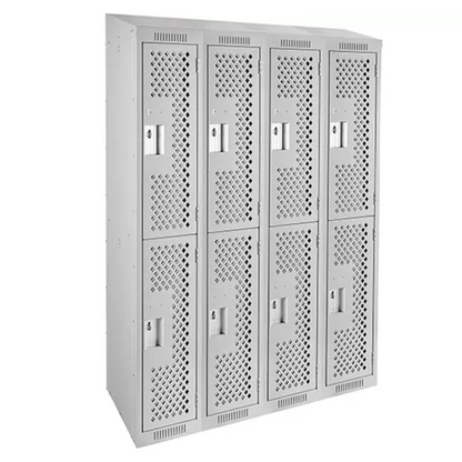 Clean Line™ Lockers, 2 -tier, Bank of 4, 48" x 12" x 78", Steel, Grey, Rivet (Assembled), Perforated