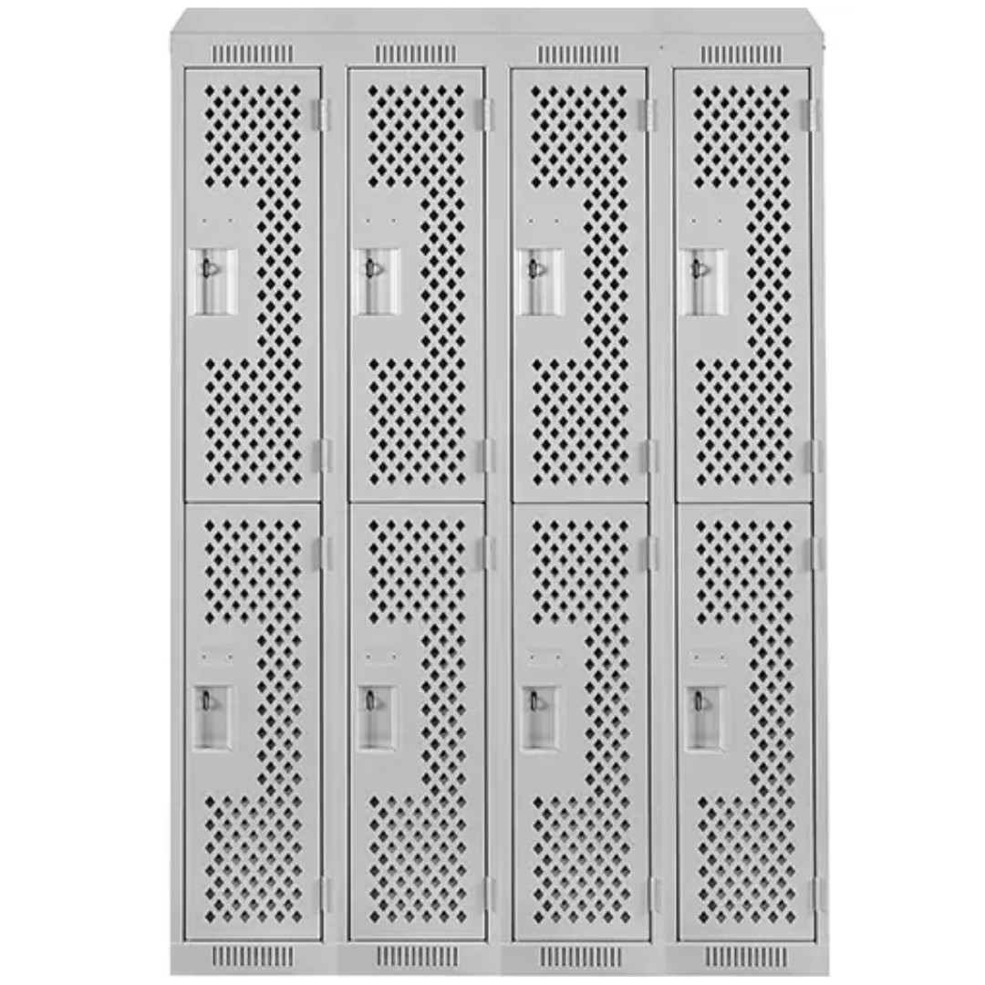 Clean Line™ Lockers, 2 -tier, Bank of 4, 48" x 12" x 78", Steel, Grey, Rivet (Assembled), Perforated