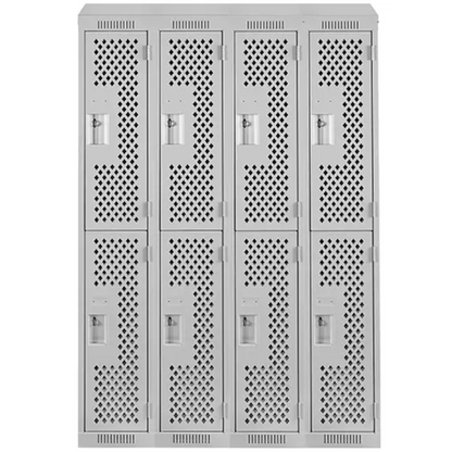 Clean Line™ Lockers, 2 -tier, Bank of 4, 48" x 12" x 78", Steel, Grey, Rivet (Assembled), Perforated