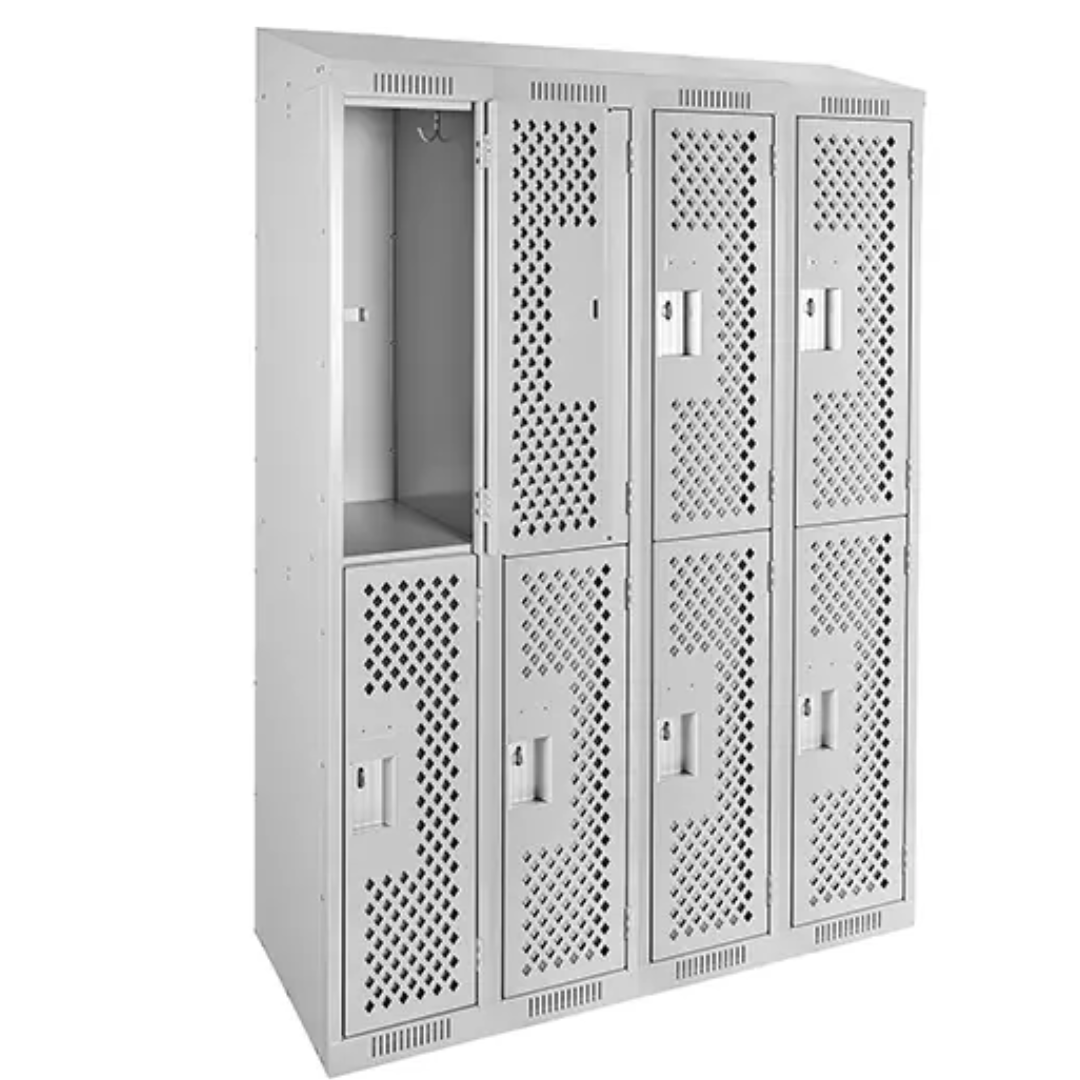 Clean Line™ Lockers, 2 -tier, Bank of 4, 48" x 12" x 78", Steel, Grey, Rivet (Assembled), Perforated