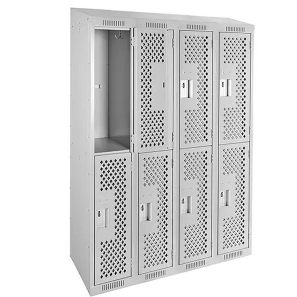 Clean Line™ Lockers, 2 -tier, Bank of 4, 48" x 12" x 78", Steel, Grey, Rivet (Assembled), Perforated