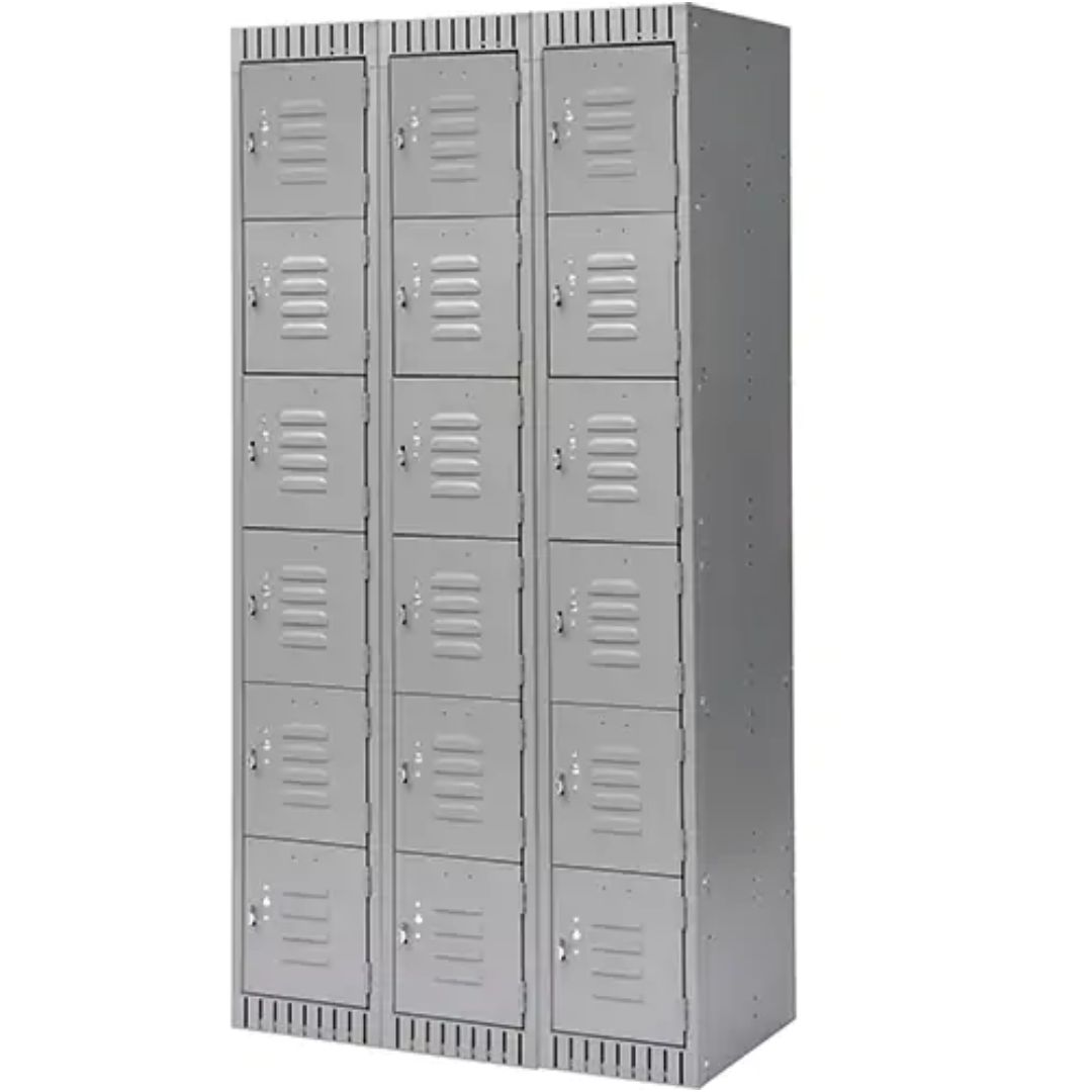 Lockers, 6 -tier, Bank of 3, 36" x 18" x 72", Steel, Grey, Knocked Down