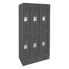 Clean Line™ Lockers, 2 -tier, Bank of 3, 36" x 15" x 76", Steel, Charcoal, Rivet (Assembled), Perforated
