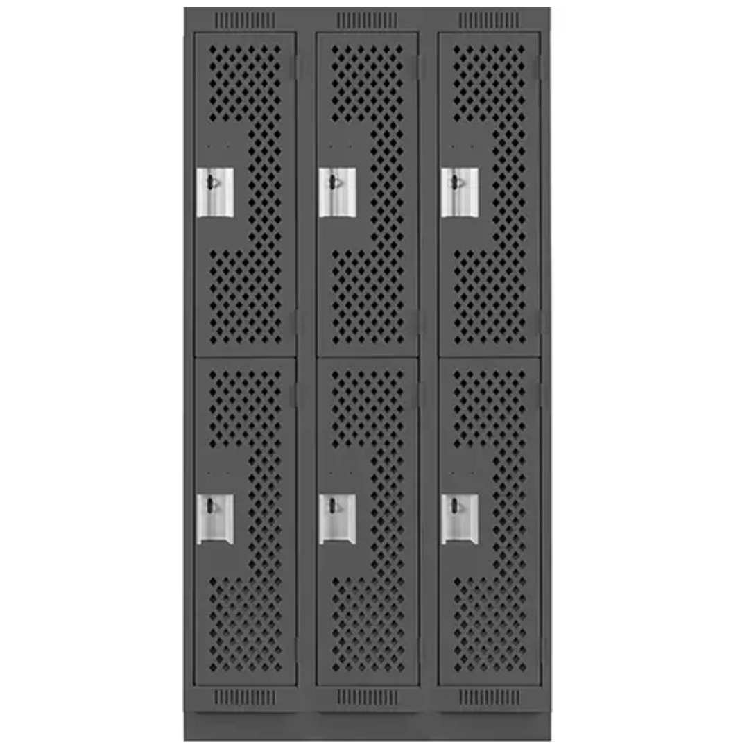 Clean Line™ Lockers, 2 -tier, Bank of 3, 36" x 15" x 76", Steel, Charcoal, Rivet (Assembled), Perforated