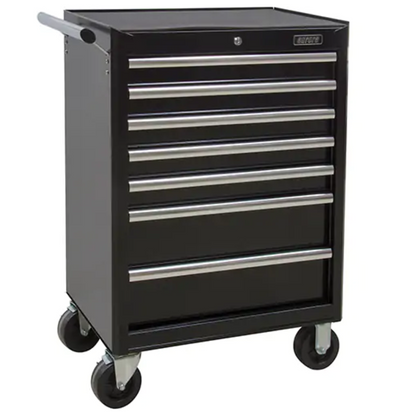 Industrial Tool Cart, 7 Drawers, 27" W x 18-3/4" D x 39" H, Black