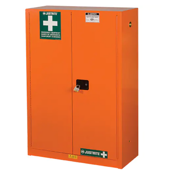 Emergency Preparedness Storage Cabinets, Steel, 4 Shelves, 65" H x 43" W x 18" D, Orange