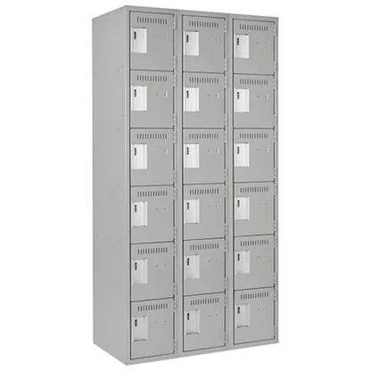 Clean Line™ Lockerettes, 6 -tier, Bank of 3, 36" x 18" x 72", Steel, Grey, Rivet (Assembled)