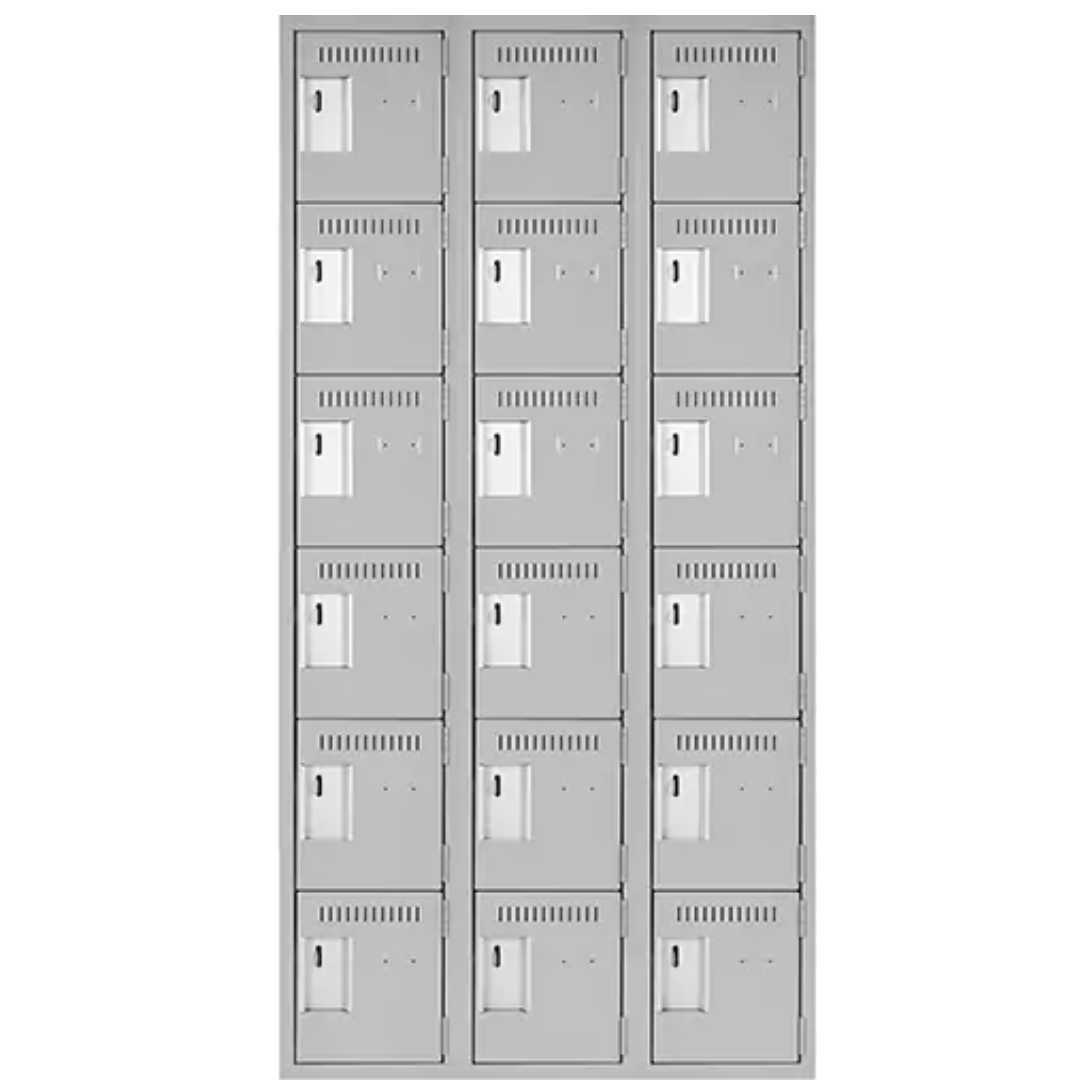 Clean Line™ Lockerettes, 6 -tier, Bank of 3, 36" x 18" x 72", Steel, Grey, Rivet (Assembled)