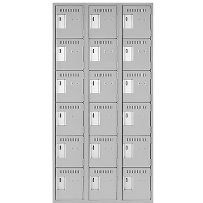 Clean Line™ Lockerettes, 6 -tier, Bank of 3, 36" x 18" x 72", Steel, Grey, Rivet (Assembled)