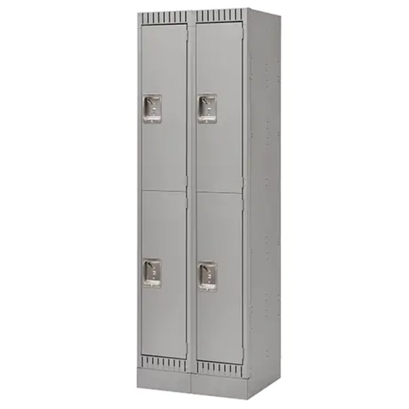 Lockers, 2 -tier, Bank of 2, 24" x 18" x 76", Steel, Grey, Knocked Down