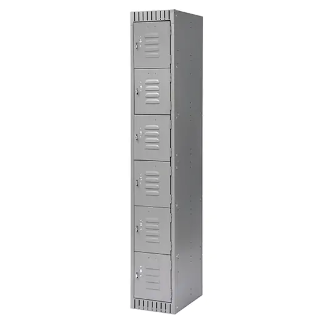 Lockers, 6 -tier, 12" x 18" x 72", Steel, Grey, Knocked Down