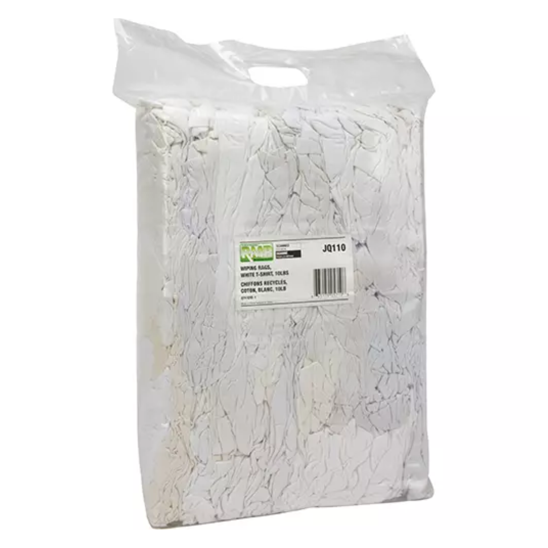 Recycled Material Wiping Rags, Cotton, White, 10 lbs.