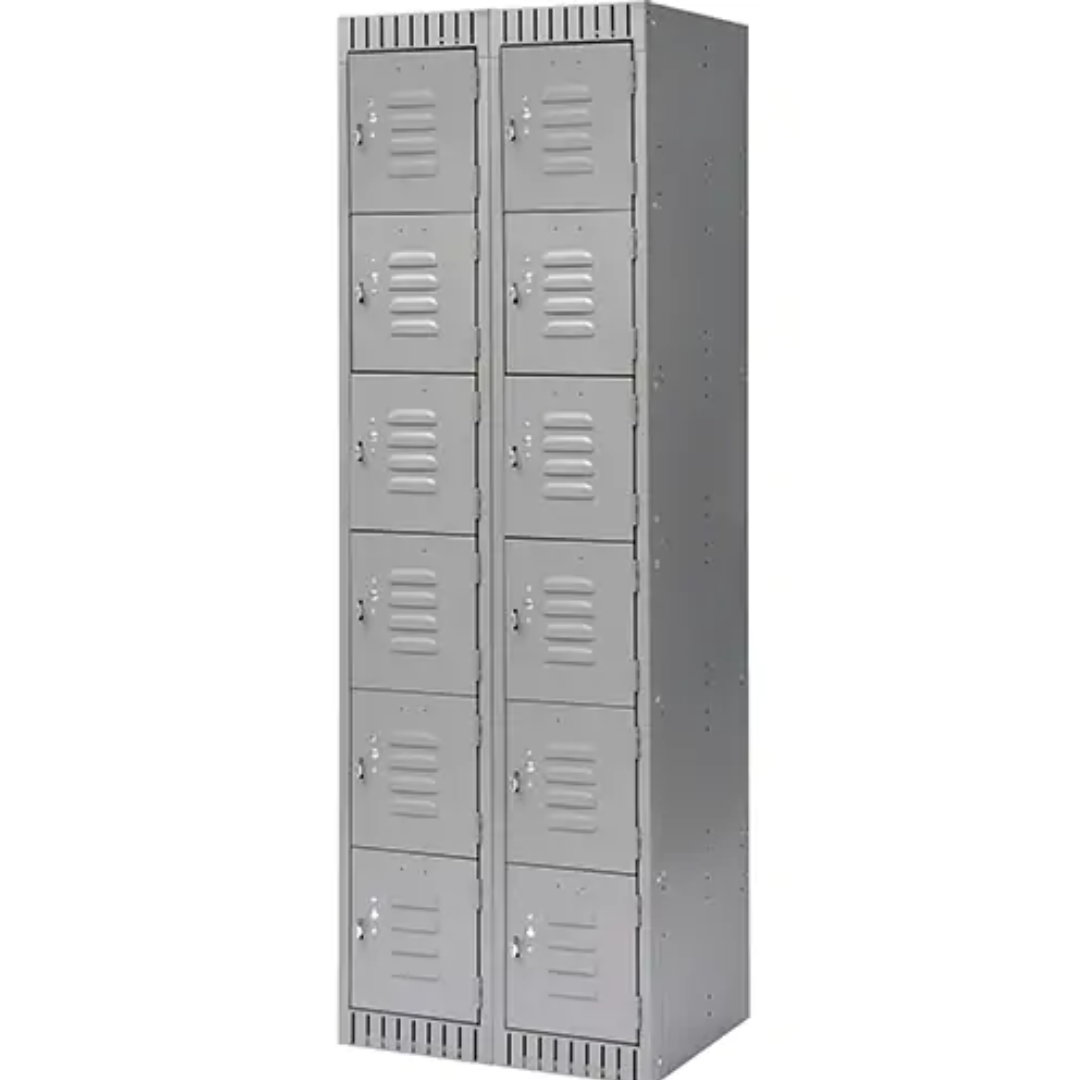 Lockers, 6 -tier, Bank of 2, 24" x 18" x 72", Steel, Grey, Knocked Down