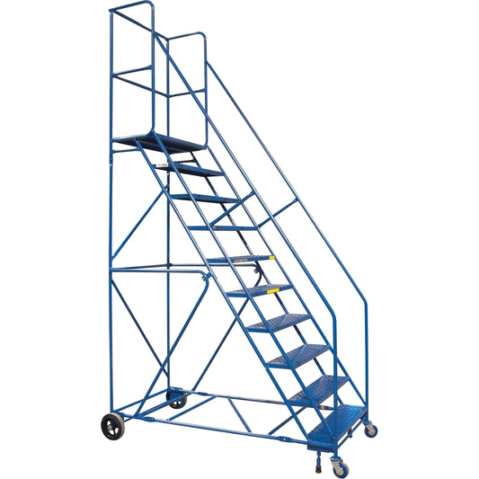 Escalera de tijera con ruedas y peldaño con bloqueo, certificada por CSA, 10 peldaños, ancho de peldaño de 76 cm, altura de plataforma de 225 cm, acero