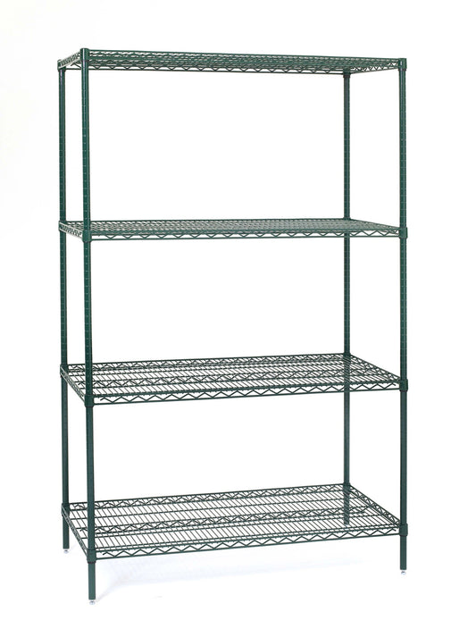 Olympic Stationary Wire Shelving Unit – 18"D × 48"W × 74"H, 4 Shelves, Green Epoxy