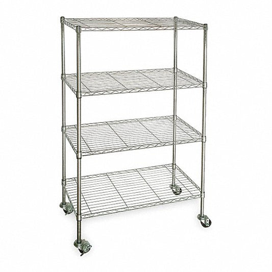 Olympic Wire Shelving Unit with Casters – 18″D × 60″W × 80″H, 4 Shelves, Chromate