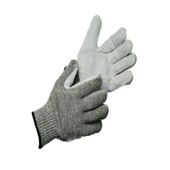 Cut A5 Aramid-Stainless Steel 7 Gauge Knit Glove w/ Leather Palm