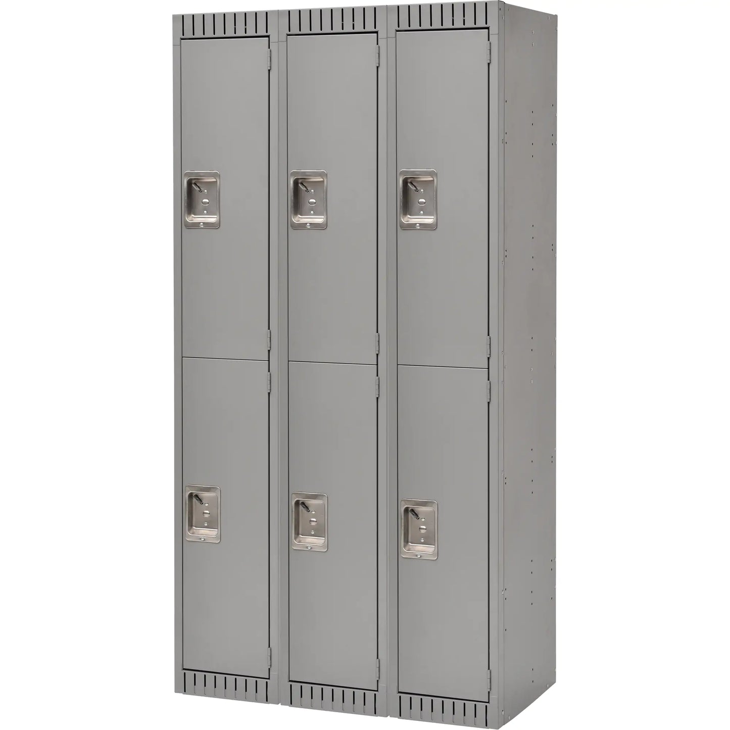 Lockers, 2 -tier, Bank of 3, 36" x 18" x 72", Steel, Grey, Knocked Down