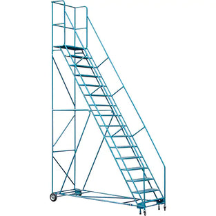 Rolling Step Ladders, 16 Steps, 30" Step Width, 144" Platform Height, Steel